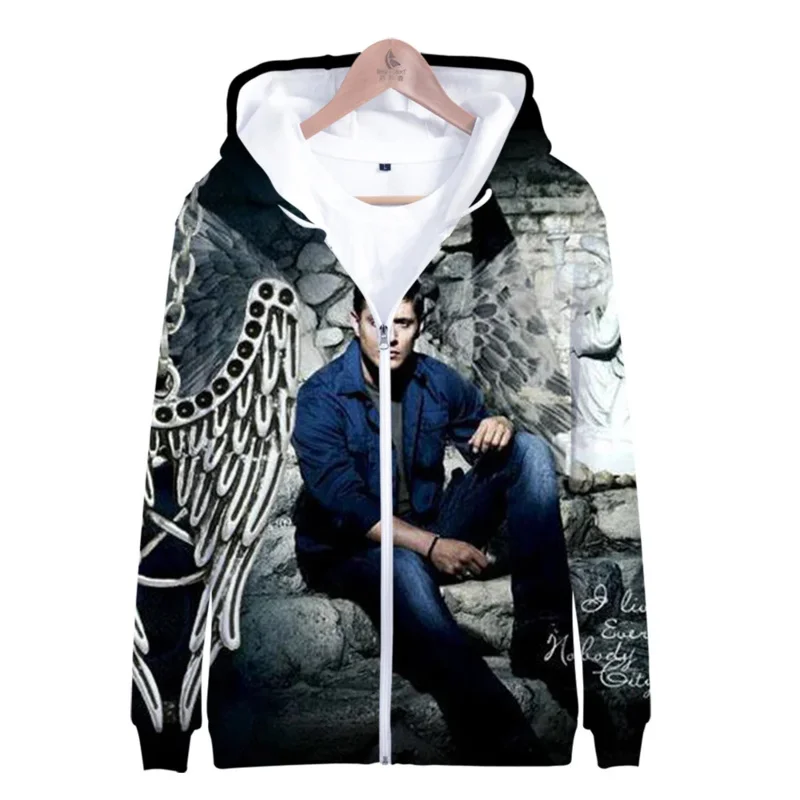 SPN supranatural 3D print zip up wanita/Pria hoodie sweatshirt streetwear hip hop lengan panjang hooded ritsleting jaket pria tracksuit