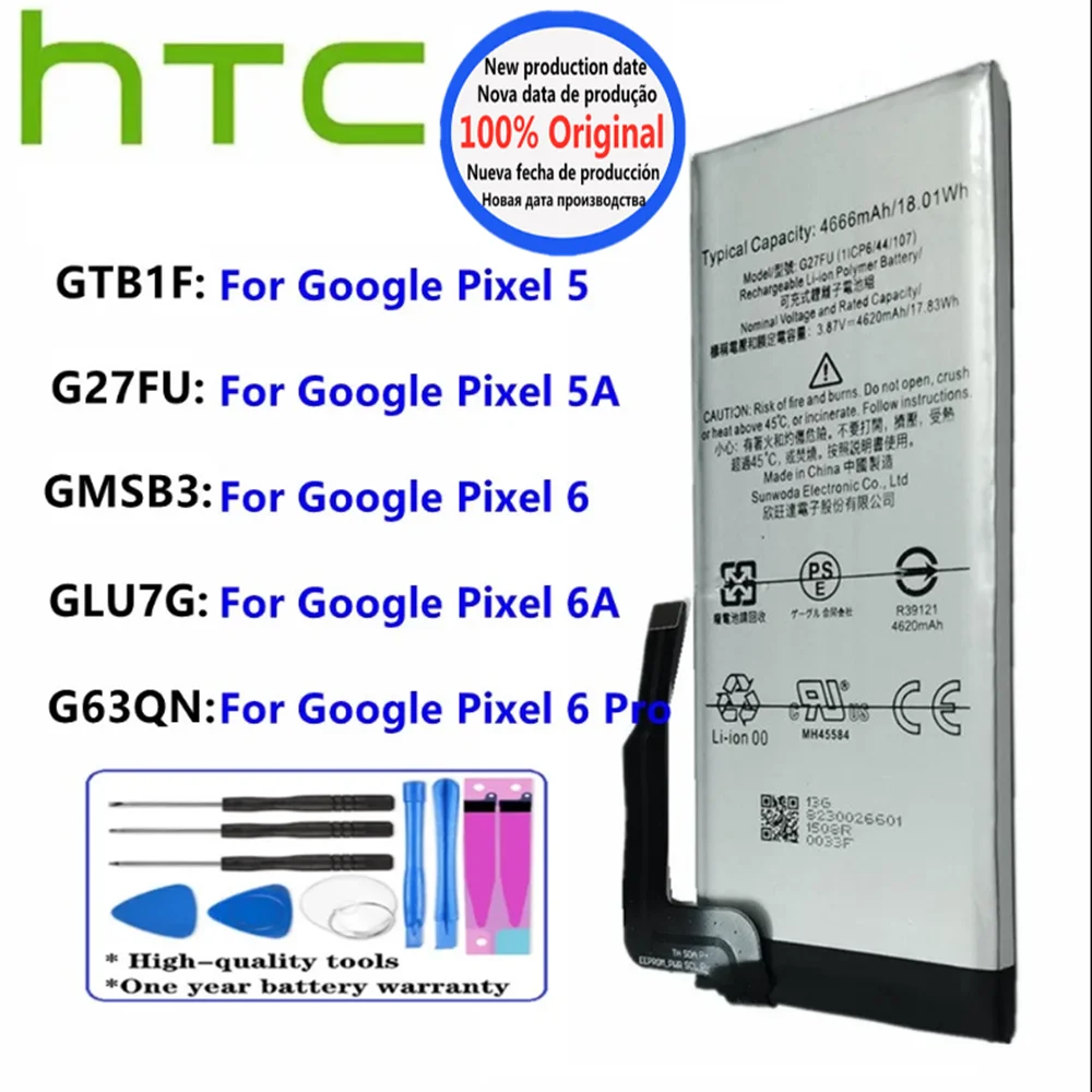 

GTB1F G27FU GMSB3 G63QN GLU7G Phone Original Battery For HTC Google Pixel 5 6 5A 6A Pro Pixel5 Pixel6 Pro Pixel5A 5G Versie