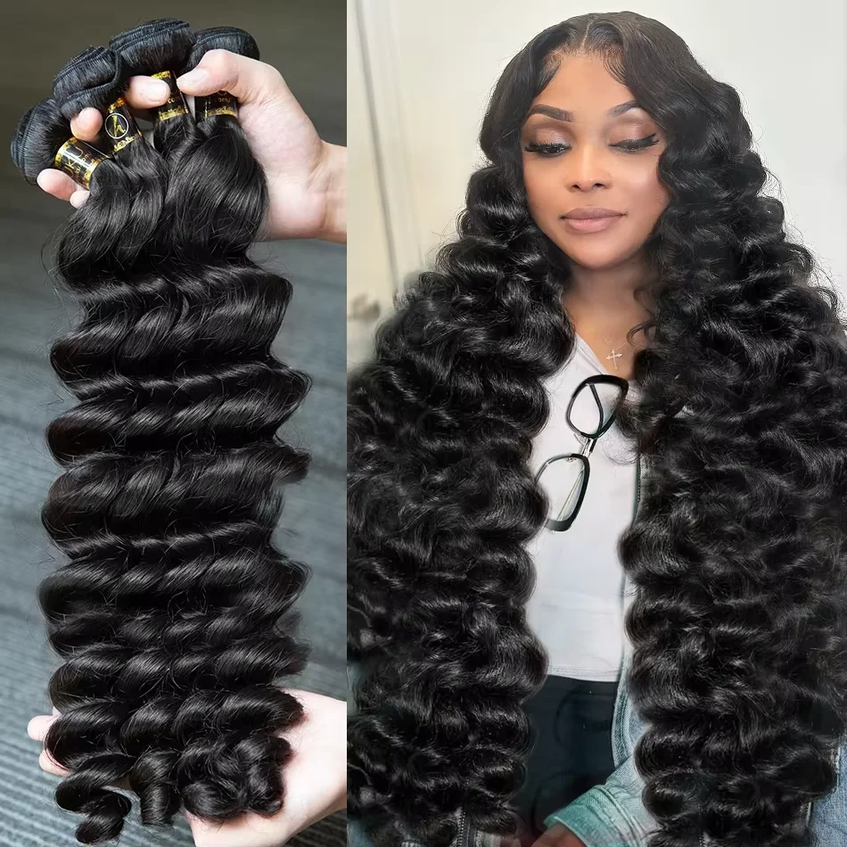 30 34 Inch Loose Deep Wave 100% Human Hair Bundles Brazilian Water Wave Raw Hair Bundles 100% Unprocessed Extensions Double Weft