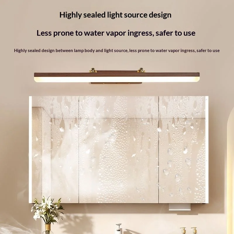 Century Walnut Wood LED Wall Light Extendable Adjustable No Drill Bathroom Mirror Vanity Home Decor