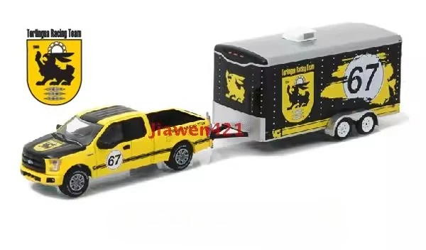 1:64 2015 F-150 and Enclosed car Trailer High Simulation Alloy Car Model Collectible Toy Gift Display Ornament
