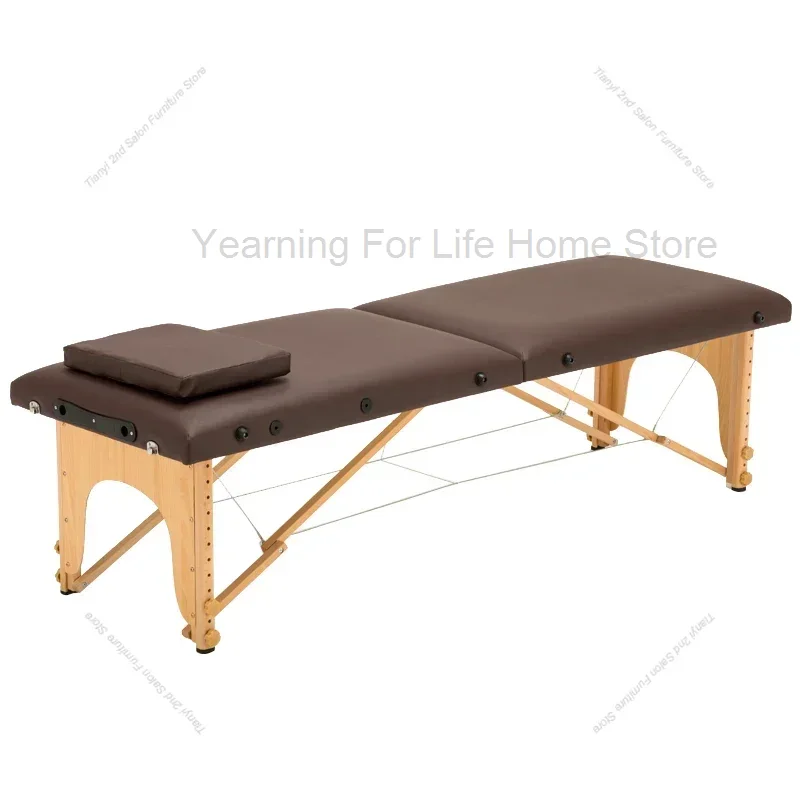 Cama de masaje plegable, cama de moxibustión de masaje portátil, cama de belleza para tatuaje, muebles comerciales flexibles iluminados de madera maciza