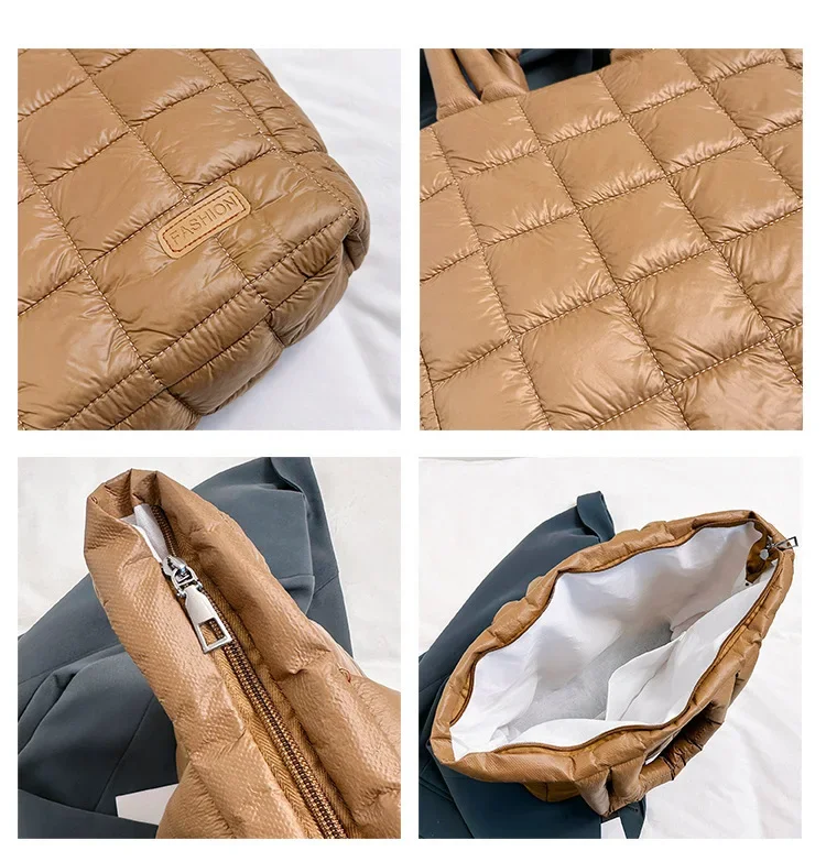 Fashion Large Capacity Quilted Padded Tote Bag Soft Puffer Women Handbags Lightweight Nylon Shoulder Bags Big Shopper Purses