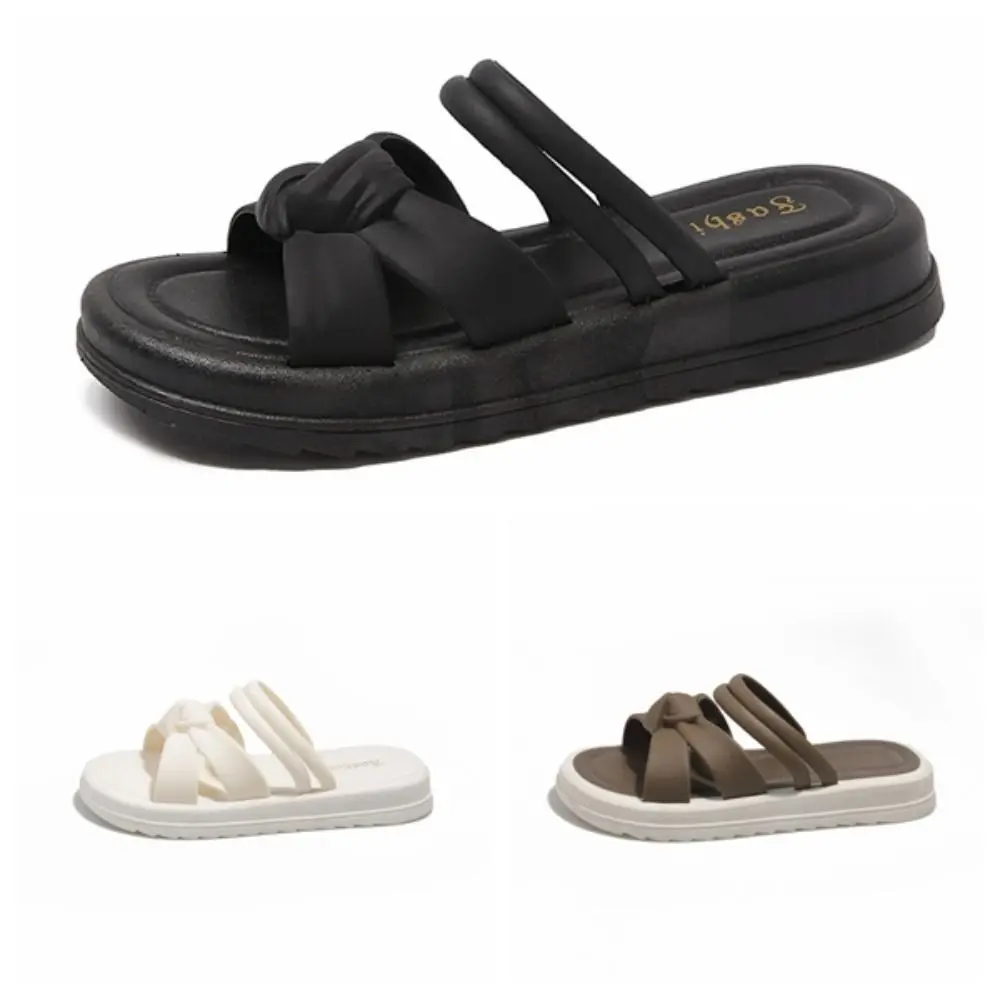 Cute PVC Knot Flats Slippers Thick Soled Sweet Slippers for Women Beachwear Shoes Bohemian Style Slides Sandals Summer