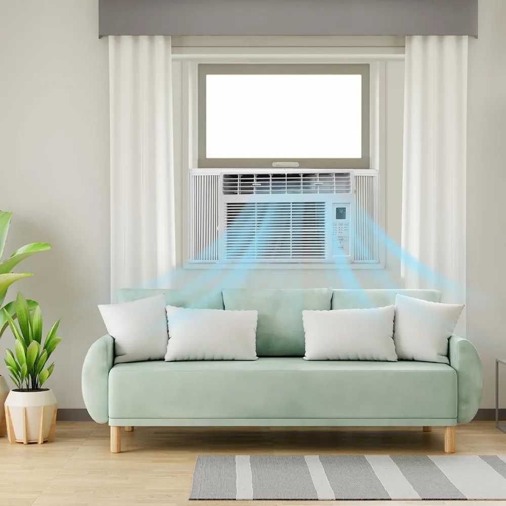 Klimatyzator okienny 6000 BTU z pilotem i timerem 24-godzinnym, klimatyzator okienny z trybem ECO i 4 prędkościami wentylatora, 115V