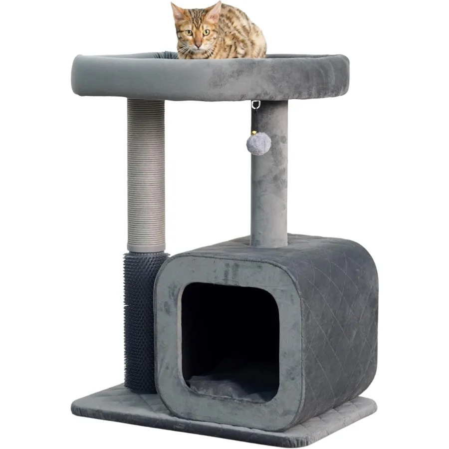 

30 Высокое 3-уровневое современное кошачье дерево с большим основанием Кондоминирование Съемная моющаяся верхняя кровать Переработанная бумага Когтеточка Самоугольная B