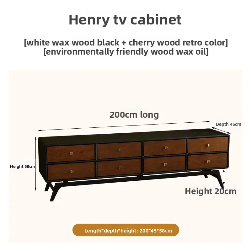 خزانة تلفزيون من الخشب الصلب باللون الأسود غير اللامع من خشب الكرز، خزانة عرض مزدوجة الألوان، خزانة بسيطة #6