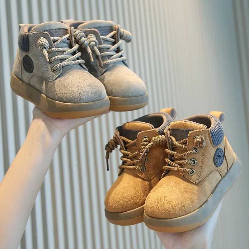 Boys Girls Short Boots Spring Autumn Side-zip Non-slip Soft Sole Casual Boots Children Lightweight Comfortable Suede Boots Kids