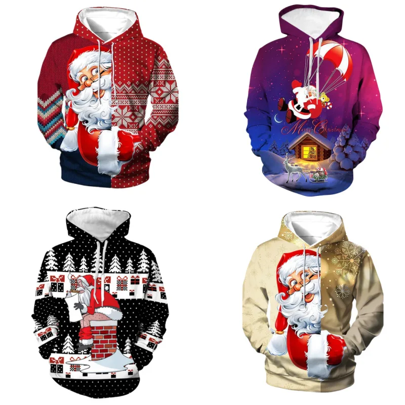 

New Christmas Men's Hooded Sweatshirts New Year Fashion Sweatshirts Casual Streetwear Christmas-Print Sweatshirts Hooded Shirt