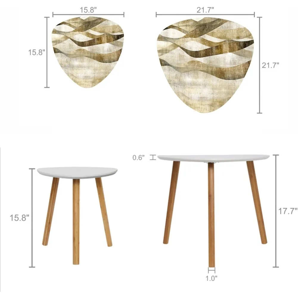التعشيش مثلث نهاية طاولة القهوة مجموعة من 2 منتصف القرن الحديثة البني موجة الفن طباعة الحديثة الحد الأدنى الجانب طاولة شاي الخيزران للي