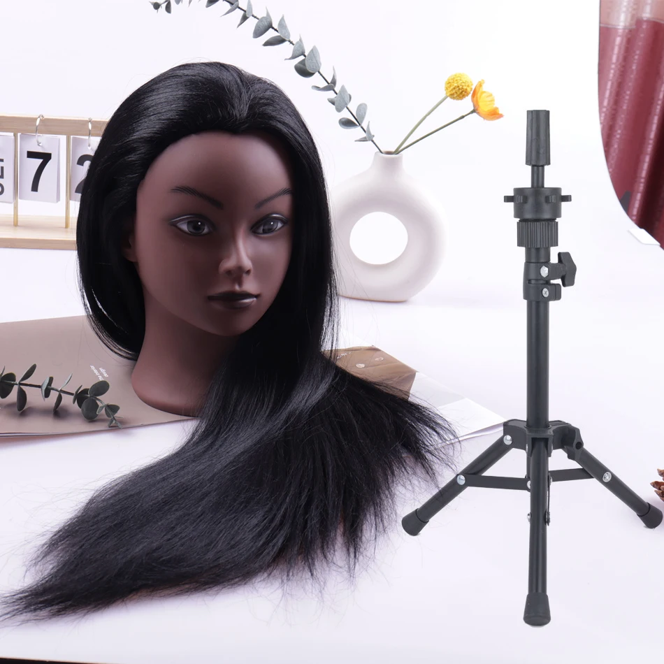21 Inch Black Mannequin Head with Synthetic Hair for Braiding Practice Mannequin Head with Stand for Hairstyling