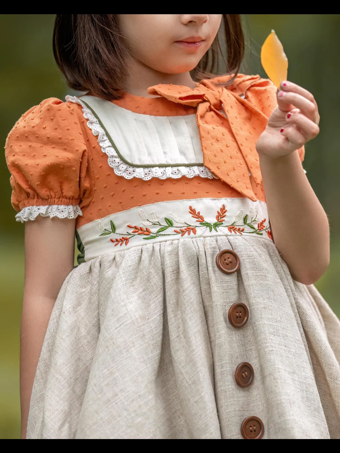 Baby Girl Autumn  Orange Flower Embroidery Vintage Spanish Princess Ball Gown Dress for Causal Party Holiday