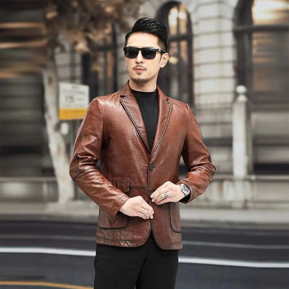 

2024 Spring Autumn Men's New Short Motorcycle Jackets Male Casual Slim Fit Leather Coats Men Genuine Sheepskin Outerwear N111