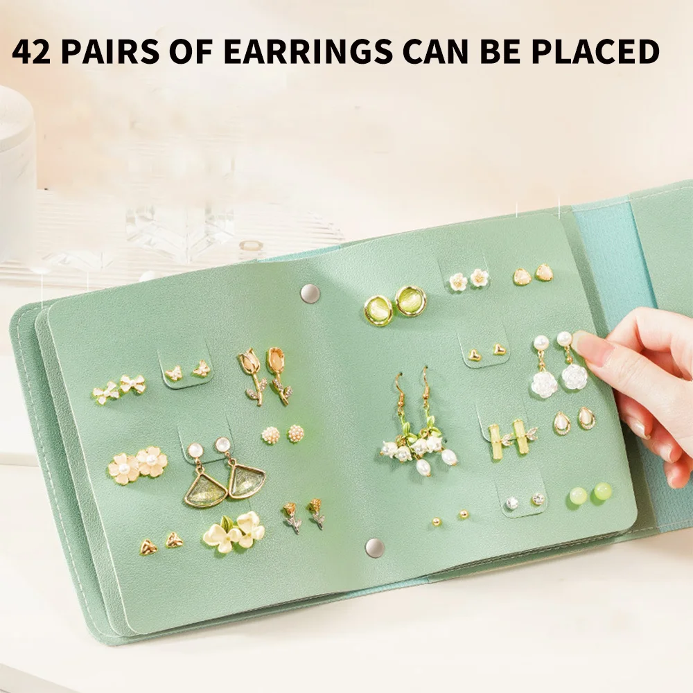 1pc PU Leather Ear Stud Storage Bag, Multi-layer Jewelry Finishing Storage Organizer, Book Type Storage Bag For Earrings Rings