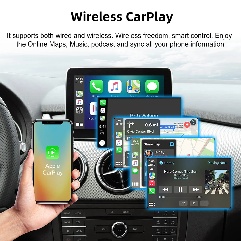 صندوق فك تشفير السيارات اللاسلكي CarPlay Android واجهة CarPlay لسيارة Mercedes Benz GLE GLS CLS NTG 5.0 5.1 نظام COMAND 2014-2017