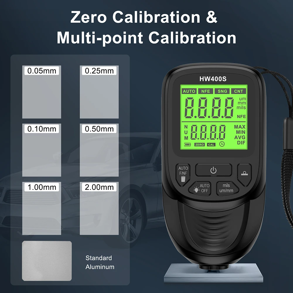 0-2000 μM HW-400 Car Paint Meter Digtal Thickness Gauge Coating Thickness Meter Tester Machine Electrician Professional Tools