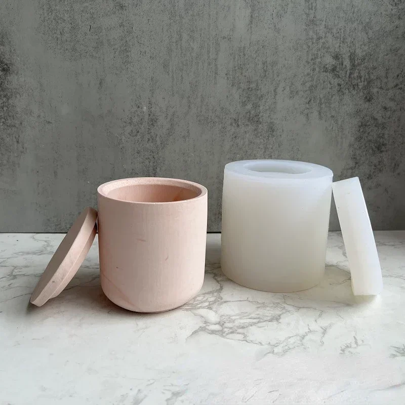

With Lid Round Bottle Mold Storage Jar Candle Cup Silicone Mould Flower Pot Gypsum Cement Resin Molds for Resin Art Supplies