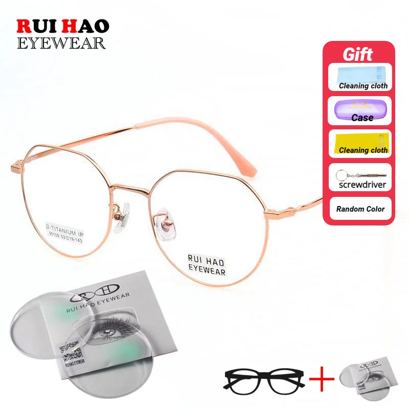 

Customize Prescription Glasses 2 Color Polygon Retro Titanium Frame Fill Resin Lenses Myopia Progressive Spectacles 95109