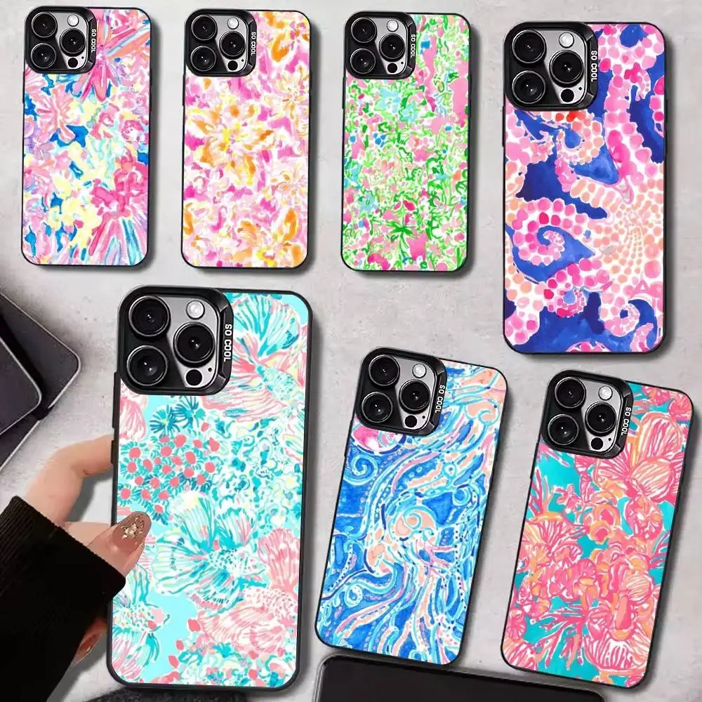 Coque de téléphone avec Graffiti aquarelle, fleurs de couleur Pure, pour iPhone17,16,15,14,13,12,11 Plus,Pro Max, noir bonbon, mat, antichoc