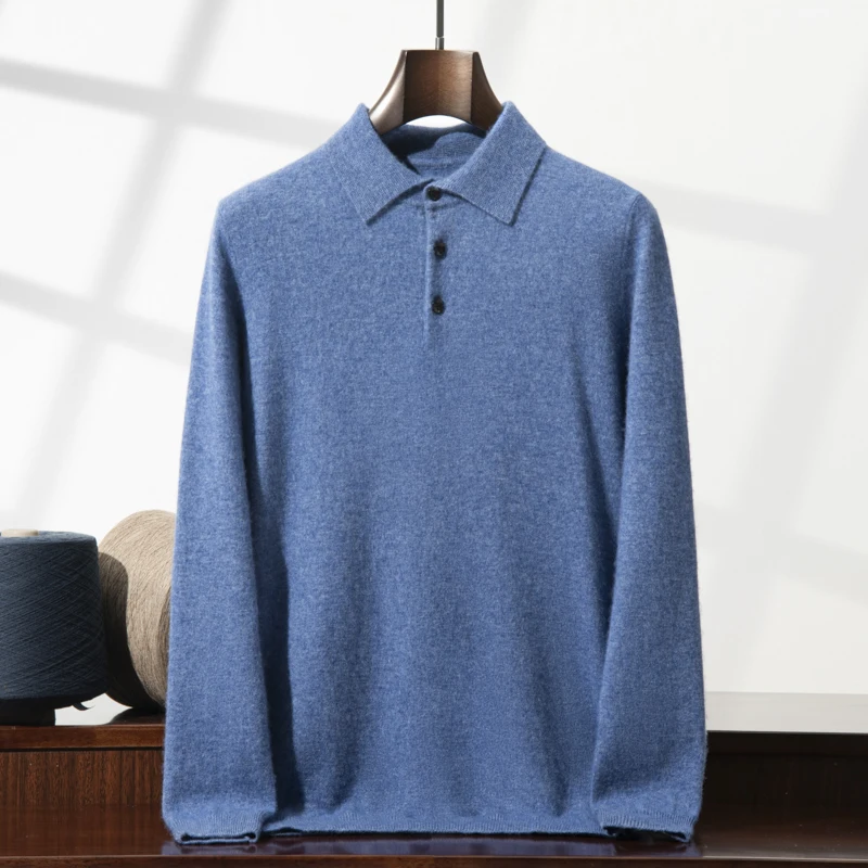 ZOCEPT High Quality 100% Cashmere  Sweater Men's Lapel Pullover Long Sleeve POLO Neck Sweater Solid Top Knitted Clothing Shirt