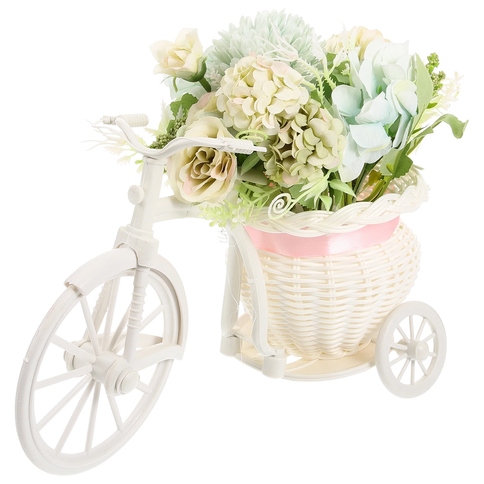 

Artificial Hydrangea Bonsai Fake Flower Bicycle Basket Decor Home Wedding Adornment Simulation Floral nament Durability