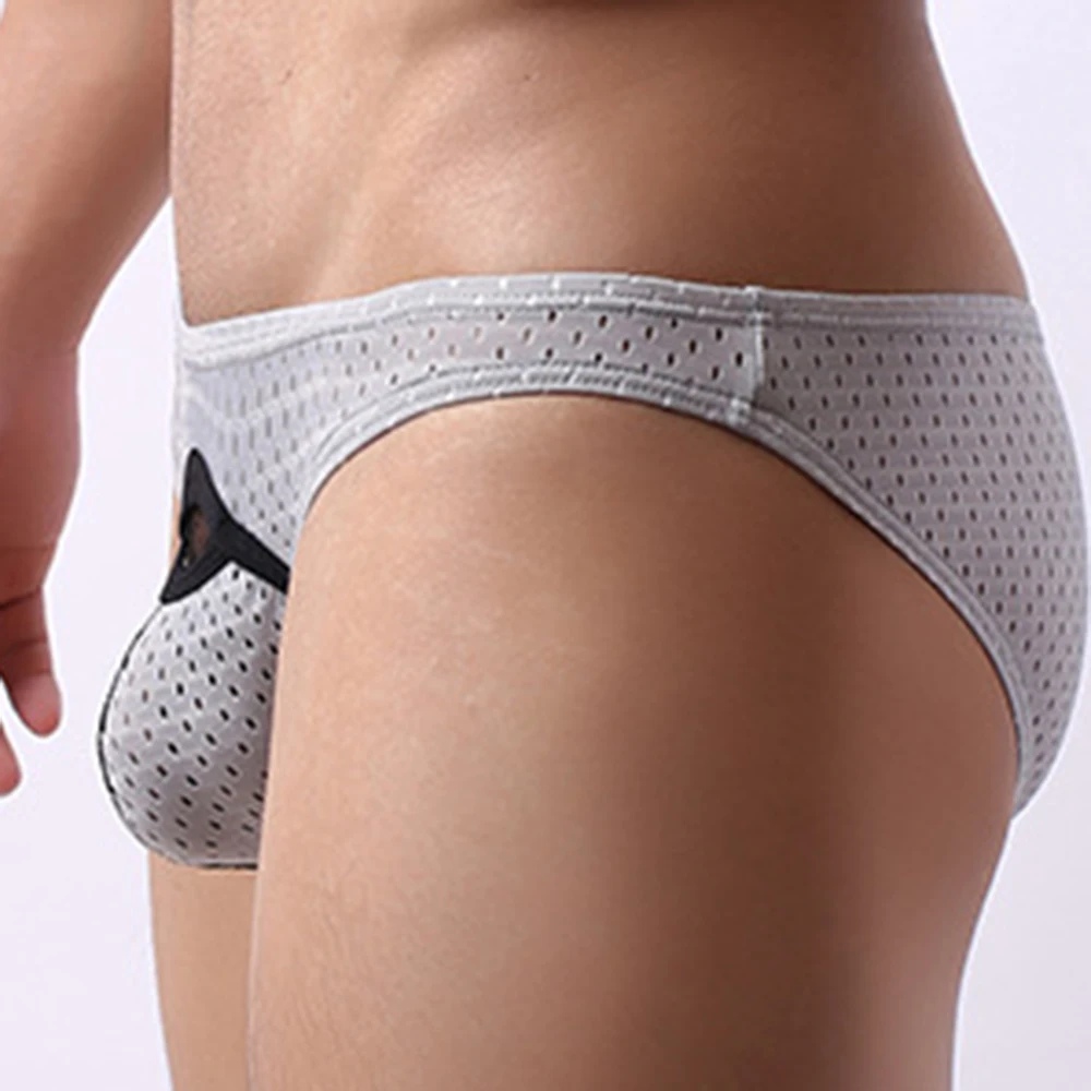 Men Sexy U-Bulge Pouch Underwear With Hole Low Waist Briefs Sexy Mesh Hole Panties Breathable Knickers Mans Sport Underpants