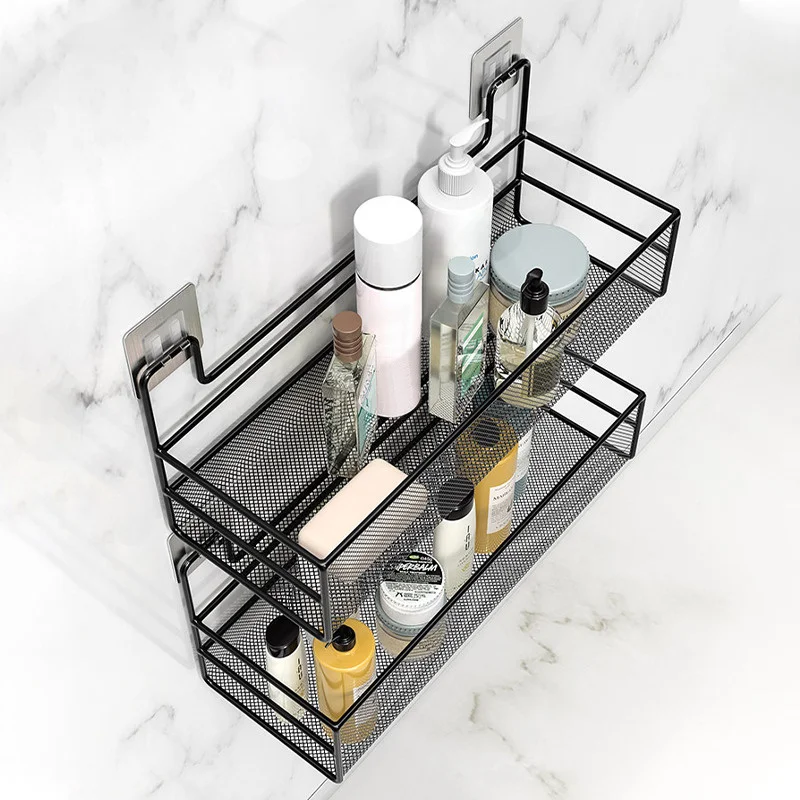Wall-Mounted Bathroom Shelf No Punch Shower Shampoo Rack Kitchen Condiment Drain Storage Basket Toilet Soap Holder Organizer