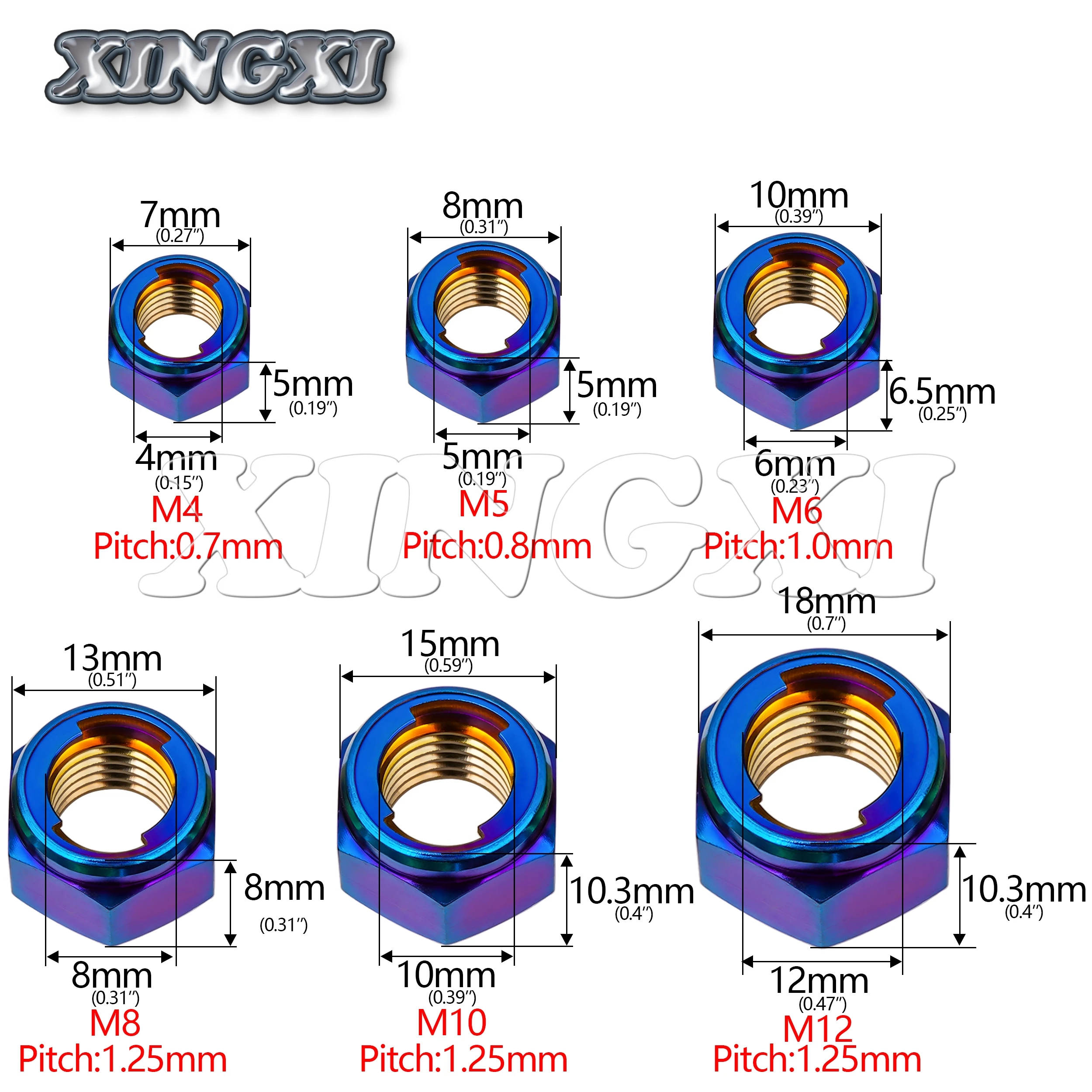 Xingxi Titanium Alloy Nuts M4 M5 M6 M8 M10 M12 Hex Lock Nuts for Motorcycle and Car Modifications 1pcs