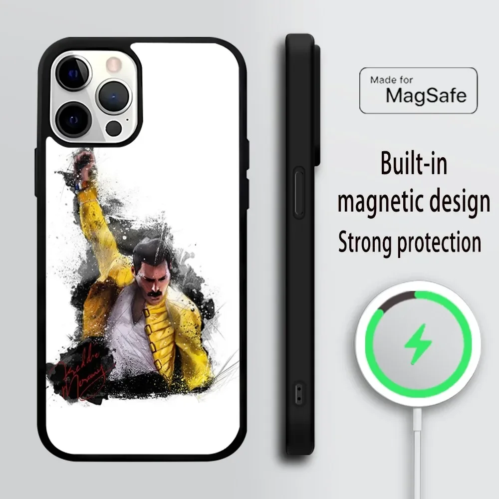 Queen F-Freddie M-Mercury Phone Case For iPhone 16 15 14 13 12 11 Pro Max Plus Mini Magsafe Mirror Wireless Magnetic Cover