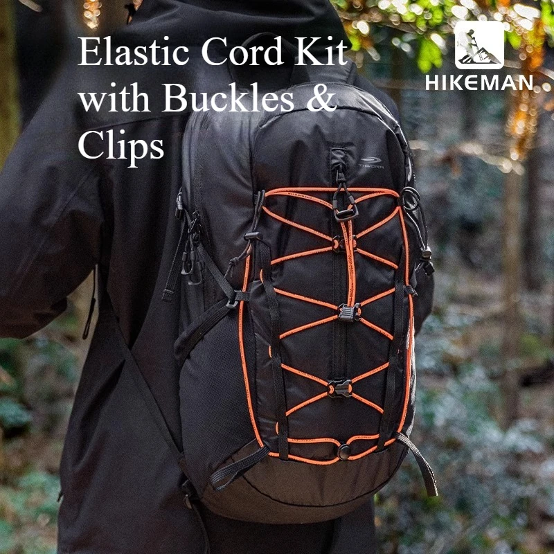 

14/16pcs Backpack Expansion System - Elastic Cord Kit with Buckles & Clips for Trekking Pole Attachment, Gear Organization, DIY
