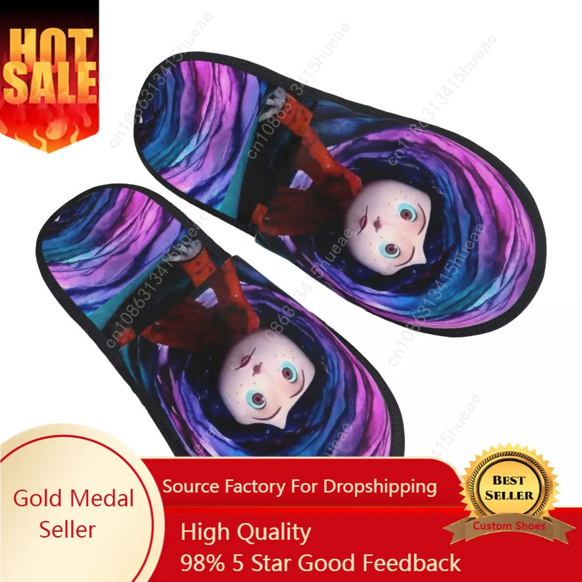 

Custom Halloween Horror Movie Coraline Soft Memory Foam House Slippers Women Cozy Warm Anti-Skid Slipper