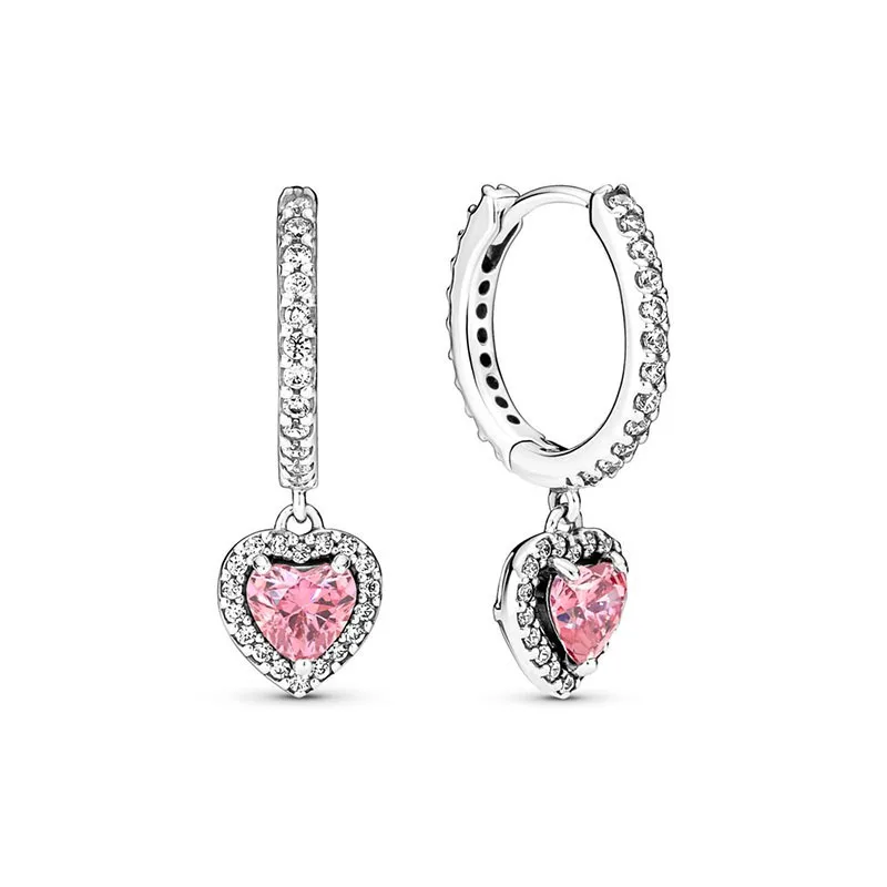 Pendientes de plata 2024 con forma de corazón rojo para mujer, aretes de aro brillantes, joyería fina para el Día de San Valentín, 925