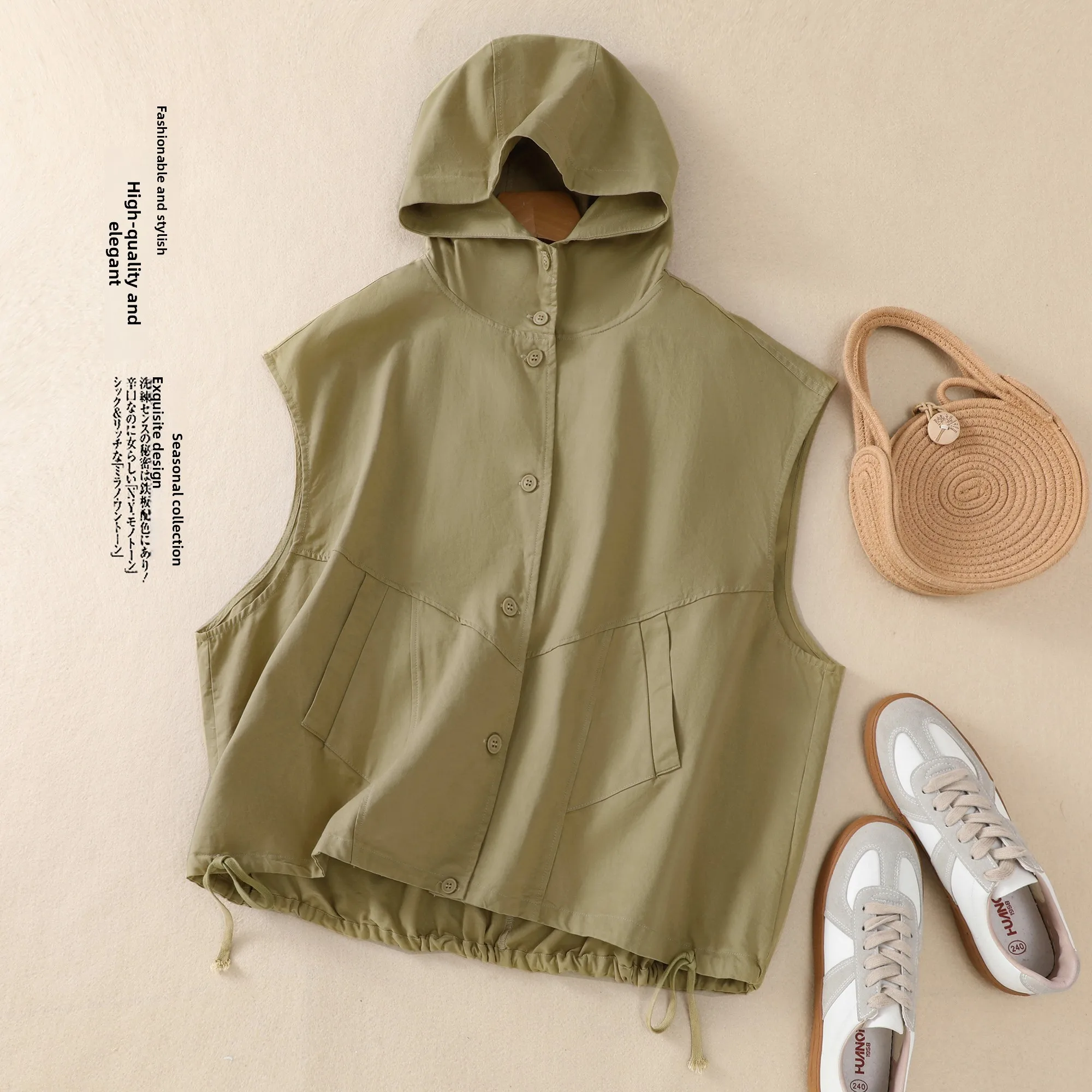 

Women's Loose Fit Cotton Vest Autumn New Style Korean Version Sleeveless Hooded Outerwear Top Fashionable Versatile Short Coat