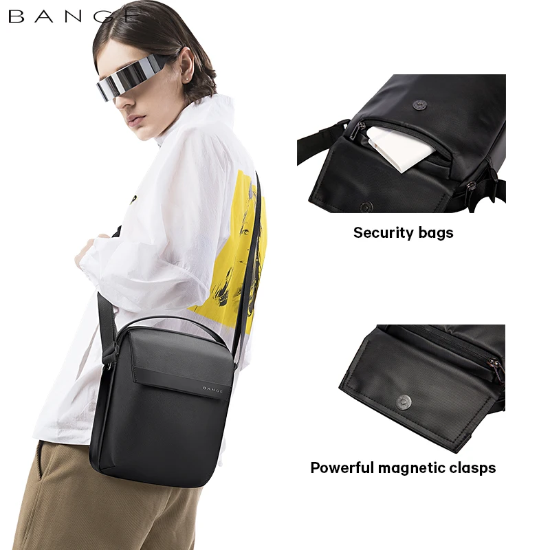 BANGE New Men's Crossbody Bag Moda Clássico Sling Bag Impermeável Simples Business Bag Adequado para Homens e Mulheres