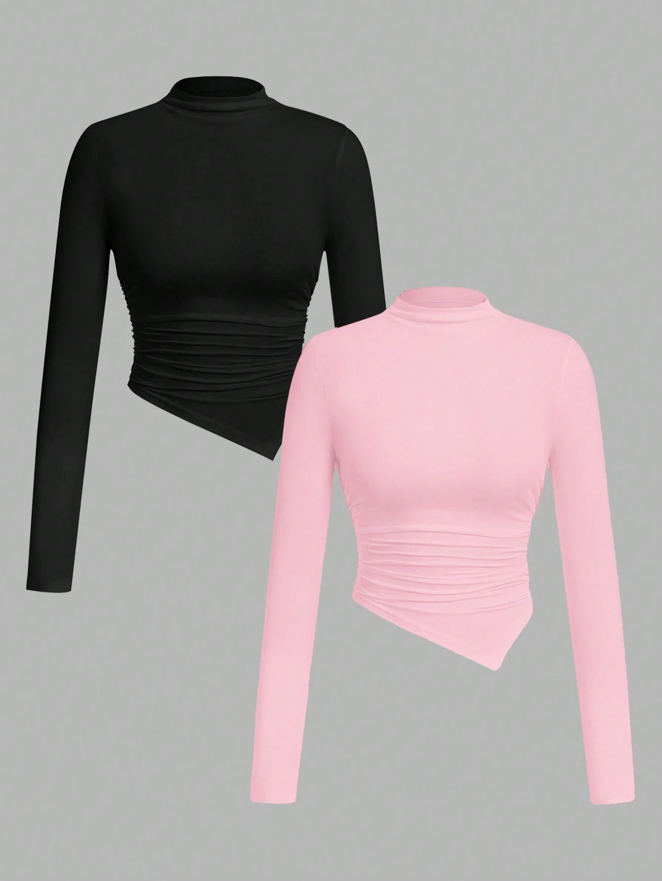 

Fashion new women's solid color half turtleneck long-sleeved T-shirt, casual and comfortable, can be worn indoors and out, two-p