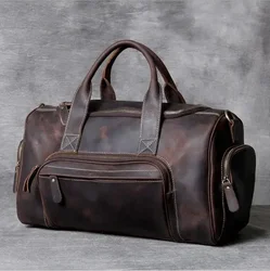 2023 New Fashion Brand Designer Business Trip Travel Bag For Man Outdoor Genuine Leather Duffle Bag Male Coffee Handbag Totes