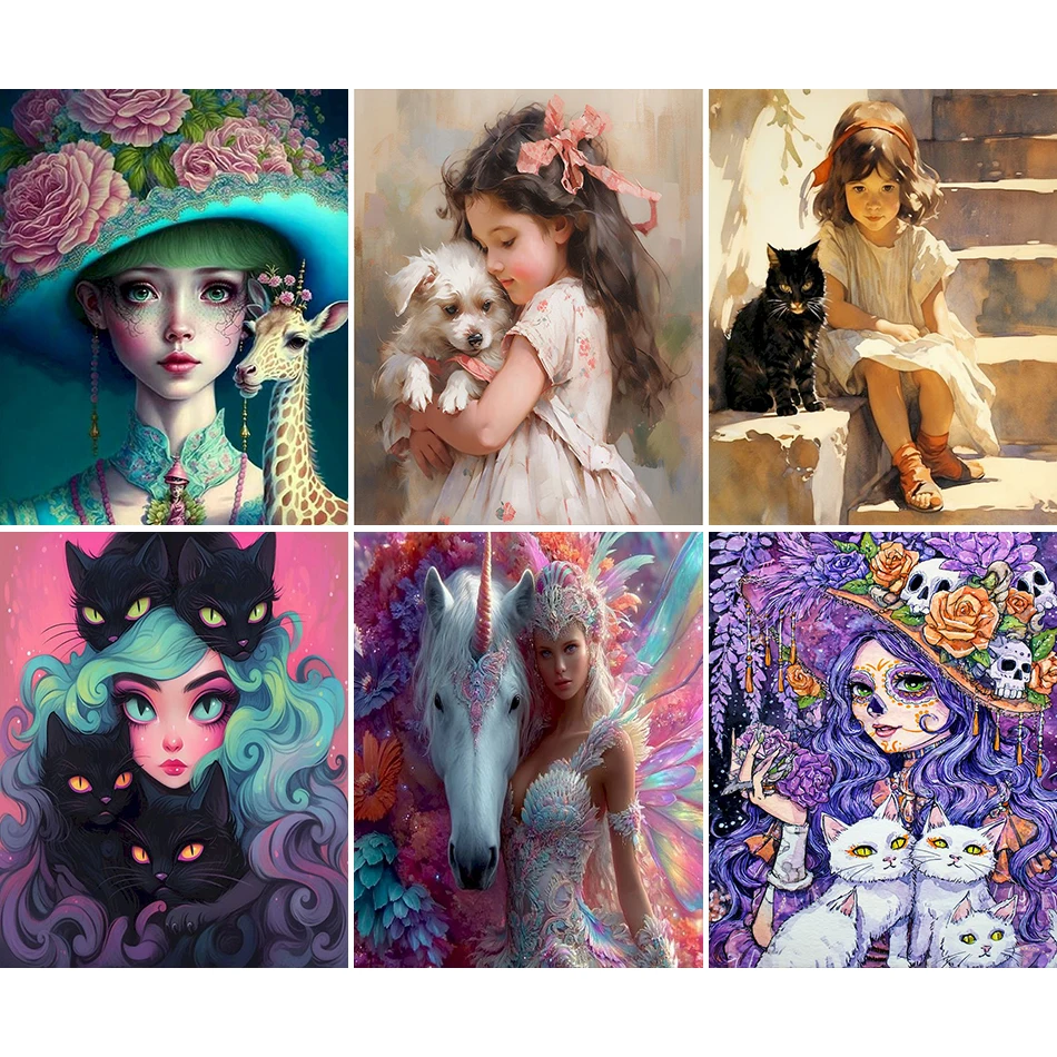 

RUOPOTY Painting By Numbers Crafts Supplies Adults Animal Girl Figure Color Markers Drawing On Canvas Diy Set Bedroom Decoration
