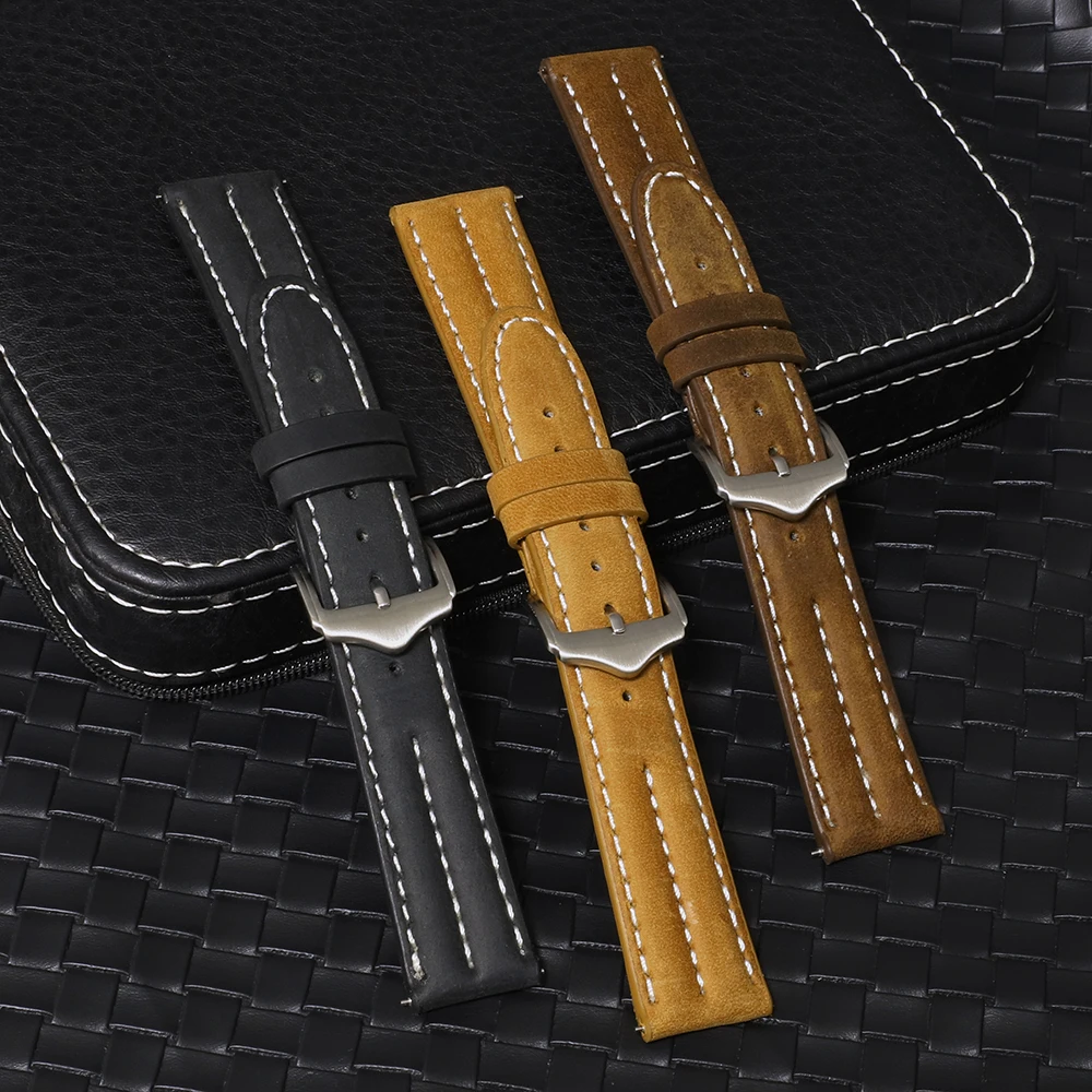 

20cm 22cm Vintage Genuine Leather Handmade Stitching Watchband Black Blue Brown Gray Watch Strap for Panerai for Men
