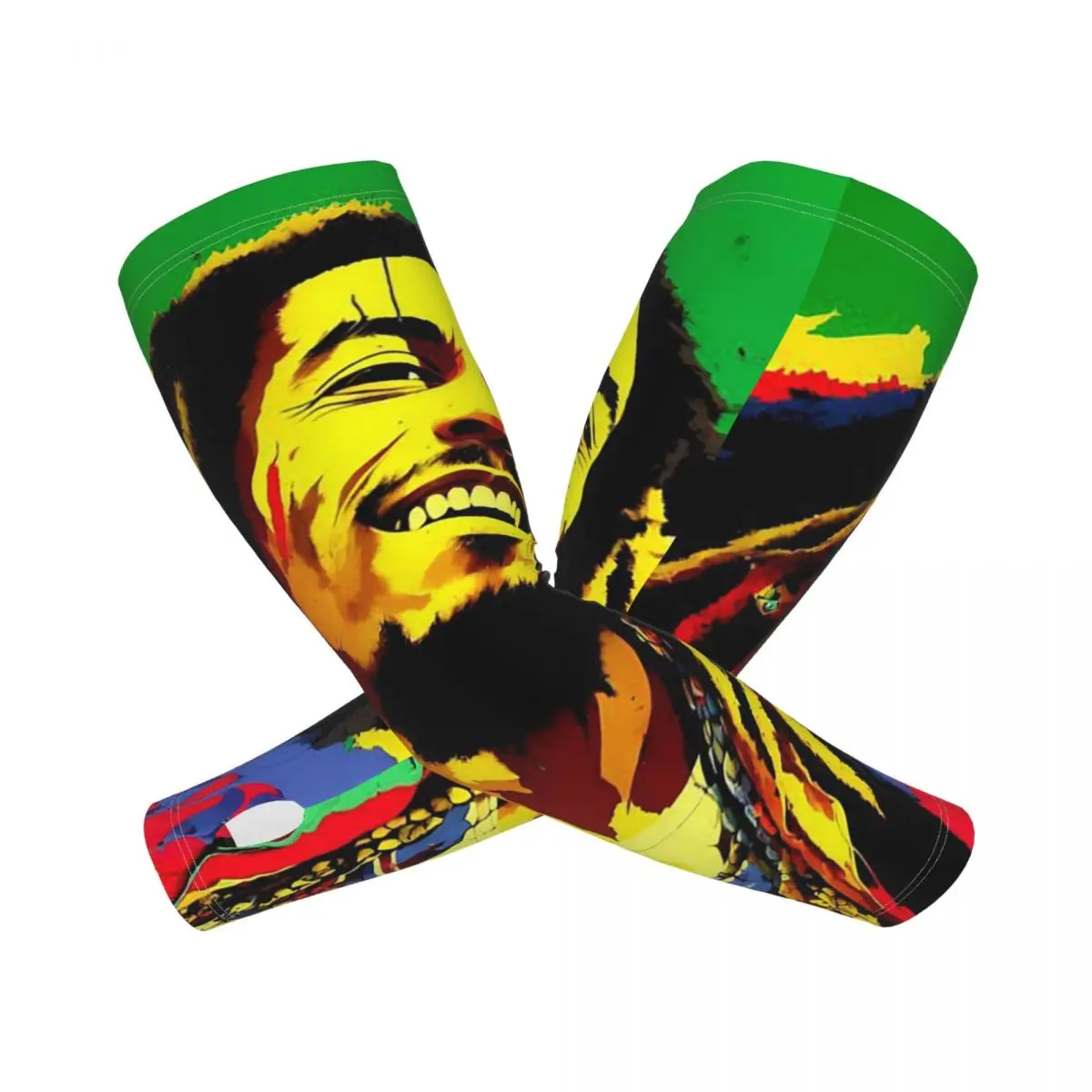 Jamaica Reggae Rock Bob Marley mangas de brazo para exteriores cubierta de protección solar UV mangas de tatuaje de ciclismo de seda de hielo de verano
