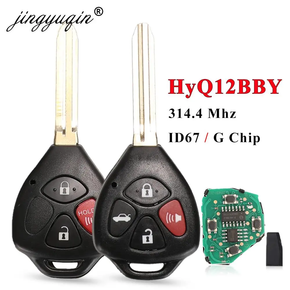 Jingyuqin hyq12bby 314.4 mhz id67 3/4 botões chave remota do carro para toyota camry avalon corolla matriz rav4 yaris venza tc/xa/xb/xc