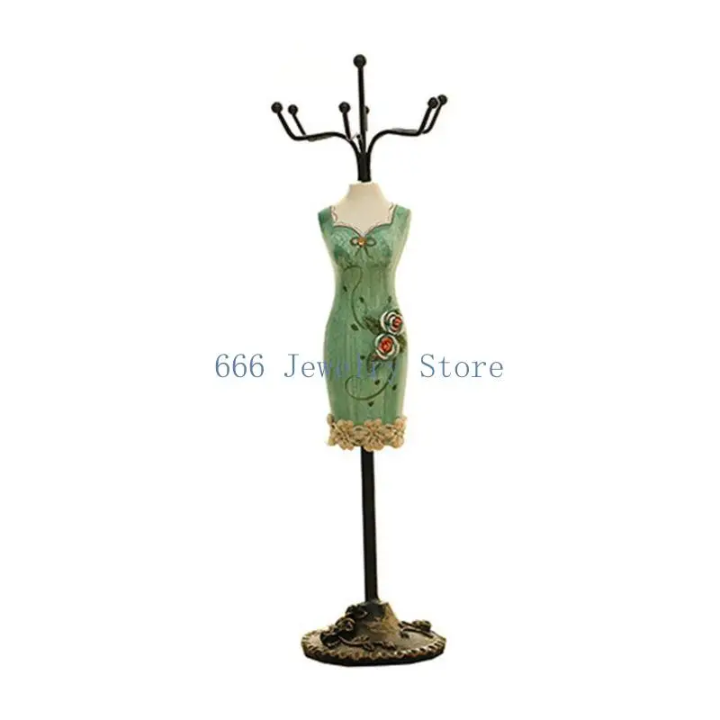 F2TD Resin Earrings Necklace Rack Vintage Cheongsam Dress Mannequin Jewelry Ornament Show Holder Craft Decoration