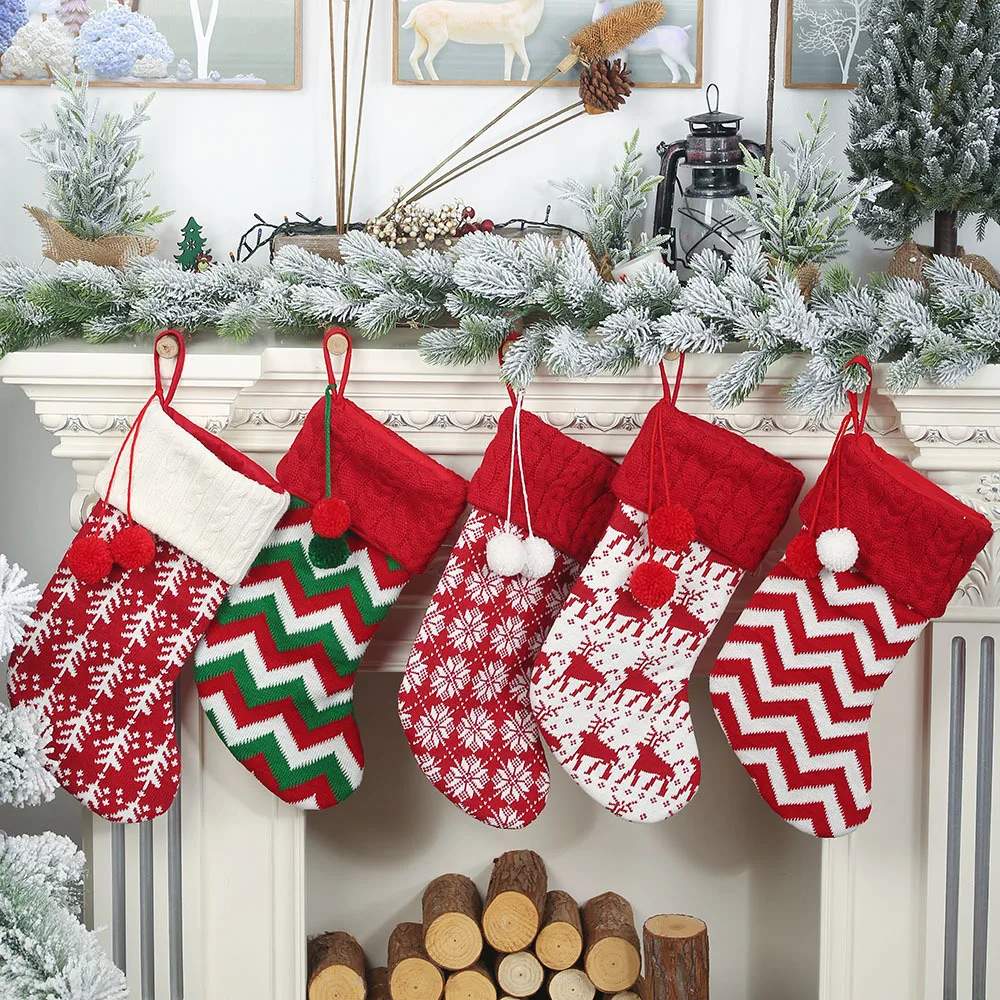 Christmas decorations knitted Christmas stockings Wool Socks Red white Elk Gift Bags children's gift bags