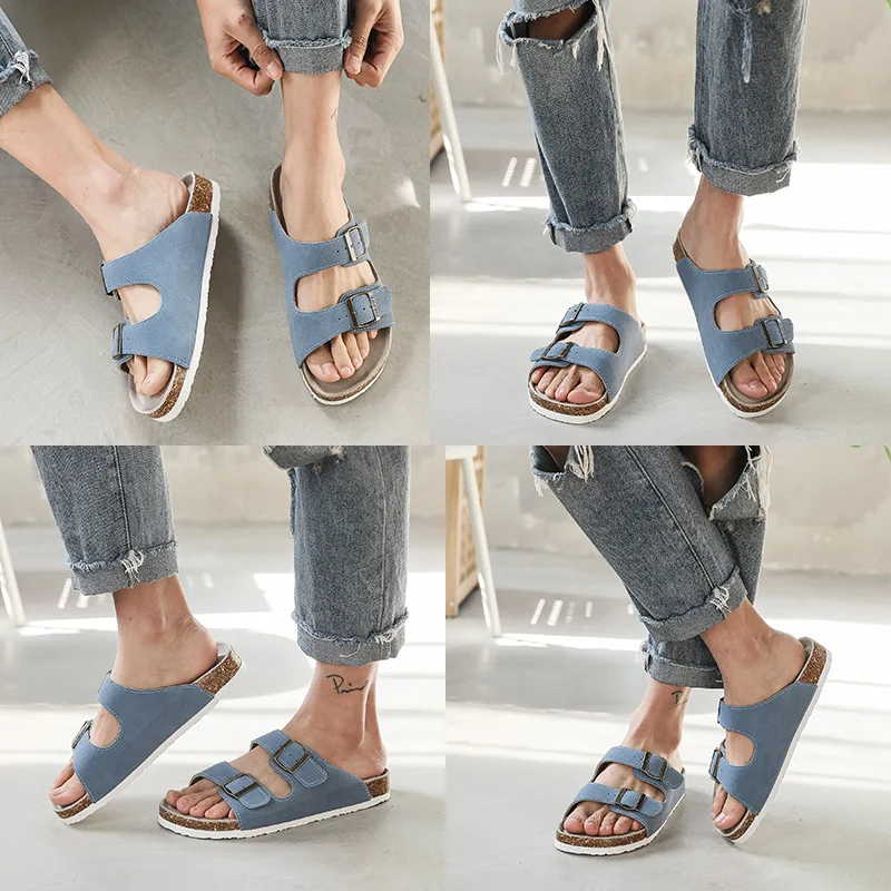 2023 Summer Men\'s Mule Clogs Slippers High Quality Classic Two Buckle Cork Slides Sandals Footwear For Men Women Unisex 35-46