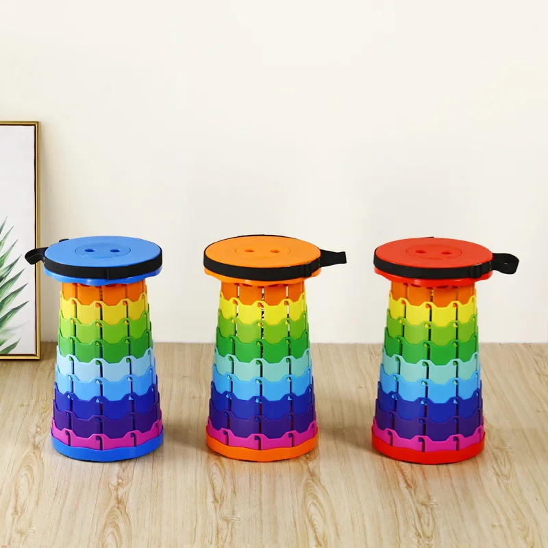 Portable folding stool, telescopic low stool, adjustable family rainbow stool, essential for outdoor travel, space saving