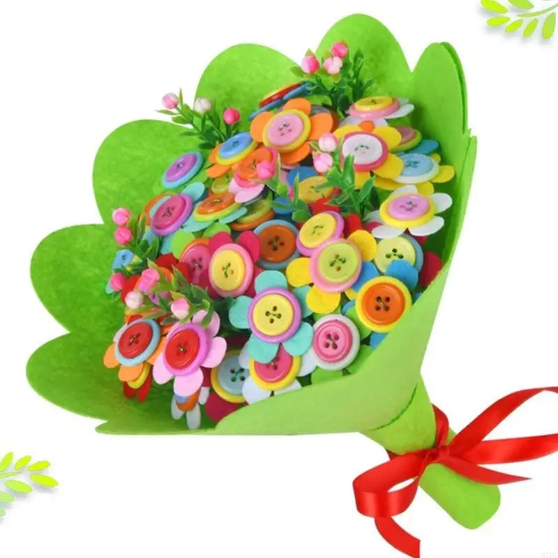 97BC เด็กปุ่ม Felt Bouquet Art Crafting โครงการชุดวัสดุสำหรับเด็กนักเรียน Art Class การสอน Props Handmade ของขวัญ