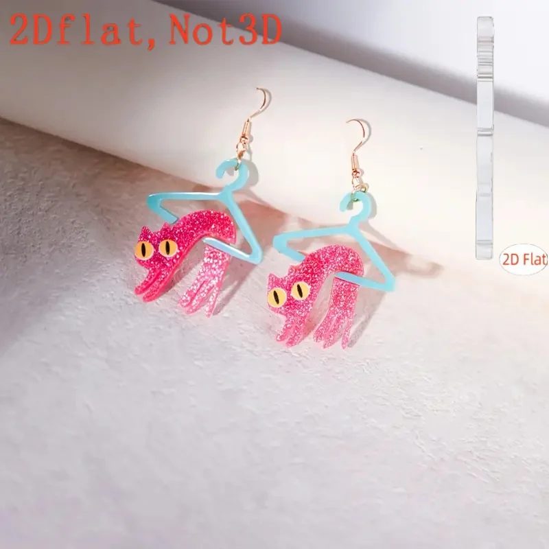 Cross Border New Cartoon Pink Glitter Earrings 2D Flat Acrylic Creative Cute Personalized Trendy Hanger Earrings