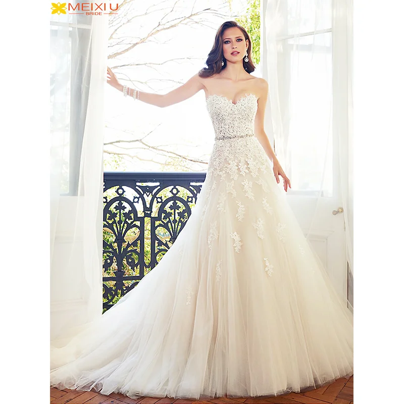 New Dream Wipe Chest Sexy Wedding Dress Custom Elegant Beaded Belt Exquisite Applique A-Line Trailered Bridal Woman Clothes