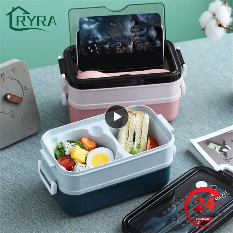 Lunch Box Food Storage Box 3 Layers Grids Student Office Worker Microwave Bento Box Outdoor Picnic Container with Fork Spoon