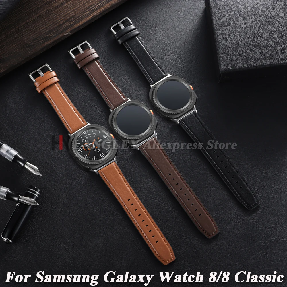 Leder-Uhrenarmband für Samsung Galaxy Watch 8 40/44 mm/8 Classic 46 mm Armband Schnellverschluss Schwarz Braun Herrenarmband Correa