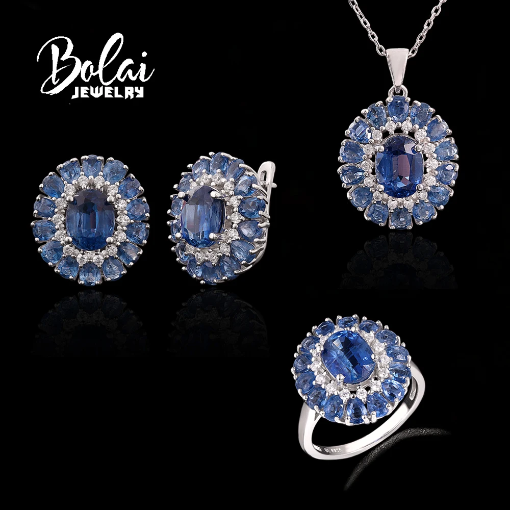 

925 sterling silver ring earrings pendant necklace Natural Kyanite December Gemstone jewelry set for women's Banquet gifts